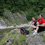 Lisa and Andi at Janosikov Skok, the narrowest spot on the Dunajec River (Pieniny National Park, Slovakia). It is named after Slovakias national hero - Janosik - who (according to a legend) jumped accross the river into Poland to escape capture.