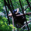 Svaty Jur (Slovakia). Retrieving a geocache hidden high up in a abandoned ski-jumping bridge.