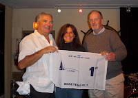 Fleet party and meeting, Oct. 18, 2008 / Ron and Gary present Tsunami, represented here by Wendy Hayes, with the 1st Place for LMSRF Best Beneteau 40.7 on Lake Michigan 2007 award