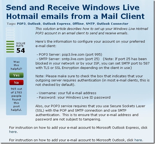 Hotmail POP3 settings