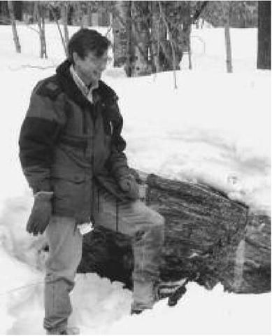Neither rain nor snow stops Frank Spear from visiting rock exposures, as he does here in New Hampshire