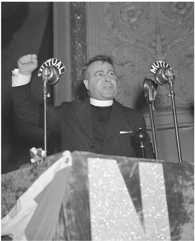 The Hippodrome furnished the stage for this demonstration on 29 October 1936, when Father Charles E. Coughlin, a Detroit radio priest, addressed 6,000 adherents to his National Union for Social Justice. He is shown speaking at the podium.