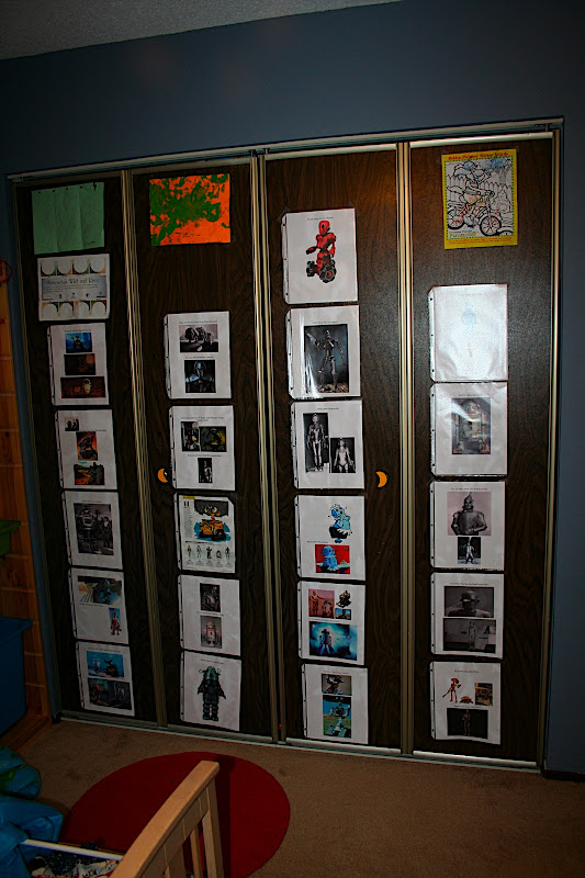 This is how Owens closet doors look now.  Lots and lots of robots.