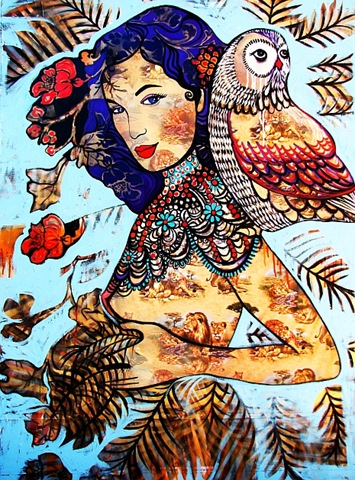 [Hickey,S. 2010. Lioness Leonora on the Hunt with her Fan Dance, 100 x 140cm, oil acrylic and mixed media on canvas 4[5].jpg]