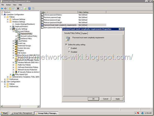 disable password requirements in server 2008