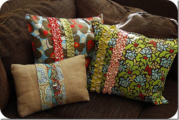 three ruffle pillows