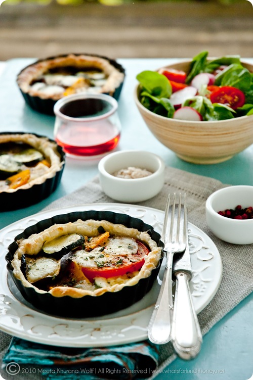 Roasted Pumpkin Aubergine Zucchini Tapenade Tarts with Buffalo Mozzarella (0001) by Meeta K. Wolff