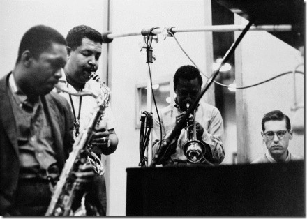 John Coltrane, Cannonball Adderley, Miles Davis and Bill Evans making Kind of Blue (1)