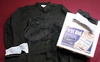 Simon - black Chinese dress shirt w/ black dragon & first aid kit
