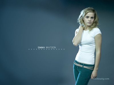 Emma Watson wallpapers with white tshirt and blue jeans photo