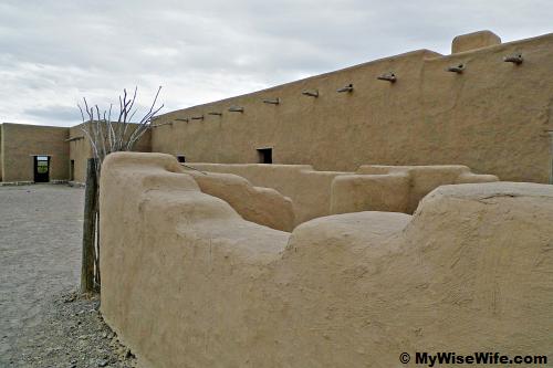 Thick adobe walls retain heat in winter and hold coldness in summer
