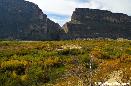 Left canyon wall belongs to Mexico, right wall is United States