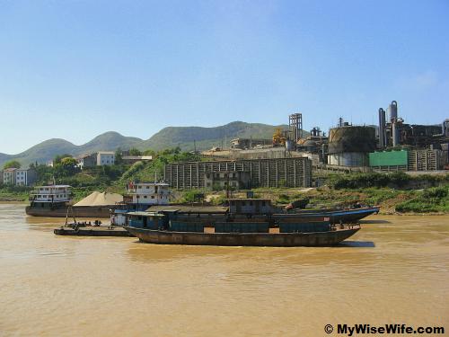 Sand factory by river bank