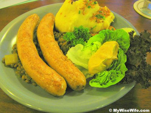 Country sausages with stew lentils Country sausages with stew lentils
