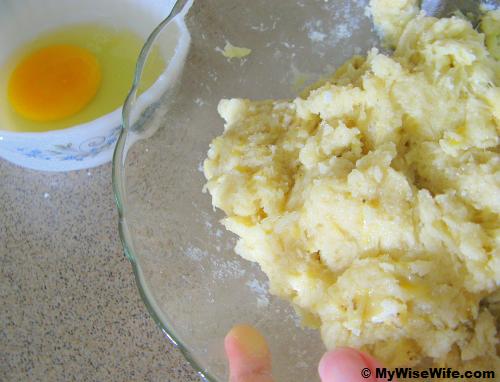 Before adding egg, the texture is sticky and lumpy