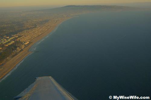 Manhanttan Beach in the foreground and Palos Verdes Peninsula in the background