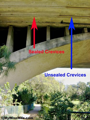 Crevices above pedestrian walkway is sealed - safe and no dropping!