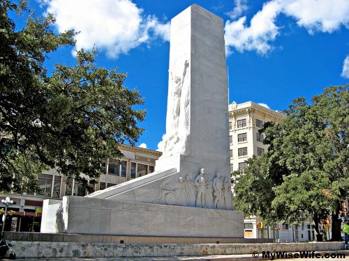 Alamo Cenotaph - viewing from Long Barrack of Alamo Complex Alamo Cenotaph - viewing from Long Barrack of Alamo Complex