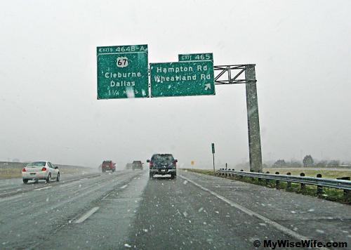 White flakes welcomed us on IH-35E 