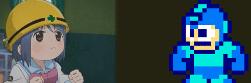 Gif Animado do Megaman Atirando numa Menina de Anime