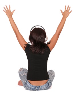 woman is listening to the music
