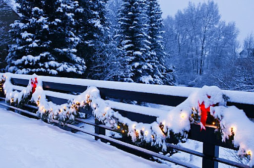 Christmas Lights on a snowy bridge