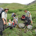 Mark, Jessa, Lea, Joe, Cody, and Grush on the hike from Jumbo Cirque to National Creek Pass