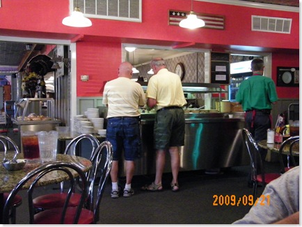 Melvin and Don at the salad bar at Andy's in Fredericksburg
