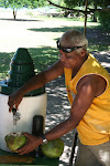 Chilled coconut milk - poured back into the shell, Trancoso, Brazil
