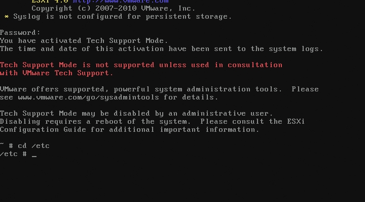 ESXi 4.0 ホストに SSH 接続する / ESXi 4.0 Update 2: “HP