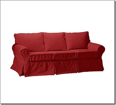 red pottery barn sofa