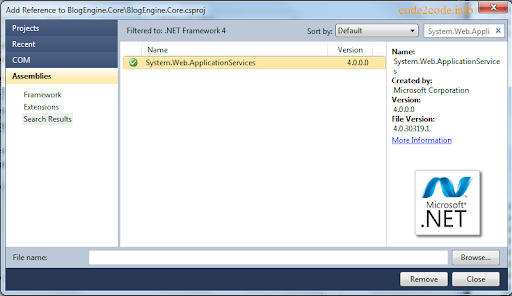add system web application service assembly