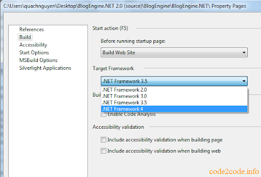 change target for BlogEngine .net website