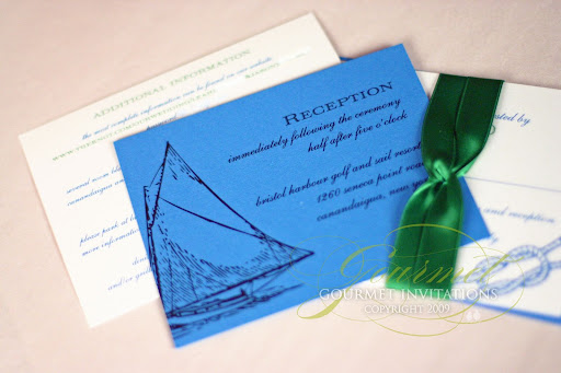 The reception card was designed on a peacock blue cardstock and uses a