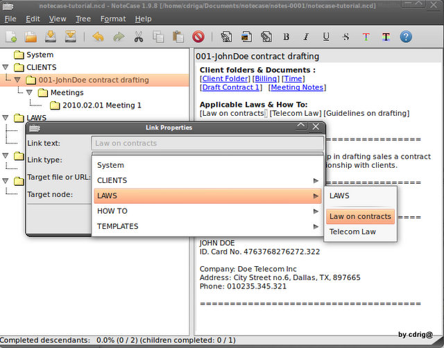 NoteCase - internal linking