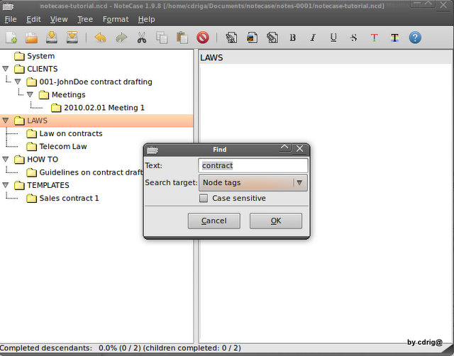 NoteCase - search tags or contents