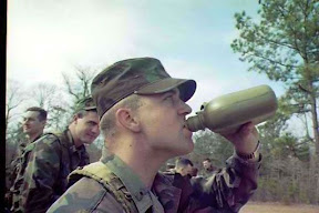 Wayne drinks up while on a break at the range.