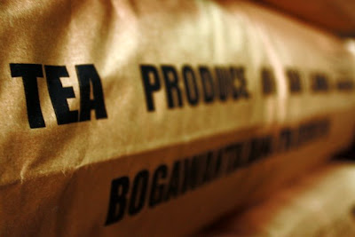 Bags of Ceylon tea at a factory in Sri Lanka