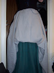 The skirt flipped up to show lining and petticoat