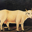 N. Pirosmani. White Cow on a Black Background. 