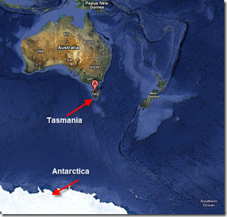 Map of Australia, Tasmania and Antarctica