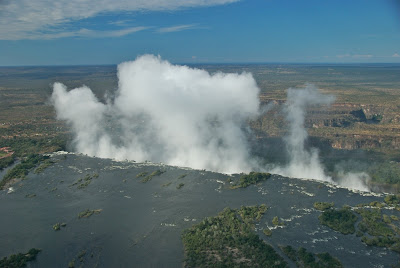 mist victoria falls from helicopter zambia side