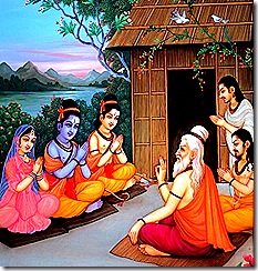 Sita, Rama, and Lakshmana visiting sages