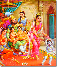 King Dashratha with his four sons