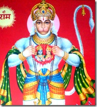 Hanuman keeping Sita and Rama in the heart