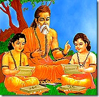 Valmiki teaching Lava and Kusha, the two sons of Lord Rama