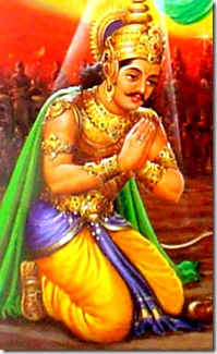 Arjuna praying to Krishna