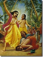 Nityananda Prabhu saving Jagai and Madhai from Lord Chaitanya