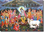 Krishna lifting Govardhan Hill