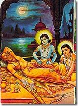 Rama and Lakshmana attending to Vishvamitra